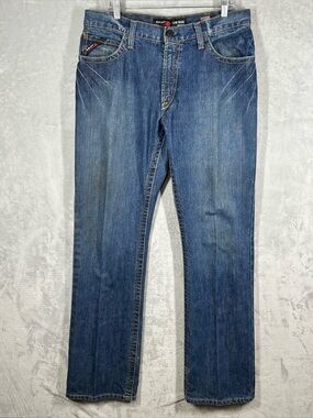 Ariat FR Low Rise Bootcut M4 Jeans Mens 34x34 Blue Denim Workwear Western CAT2